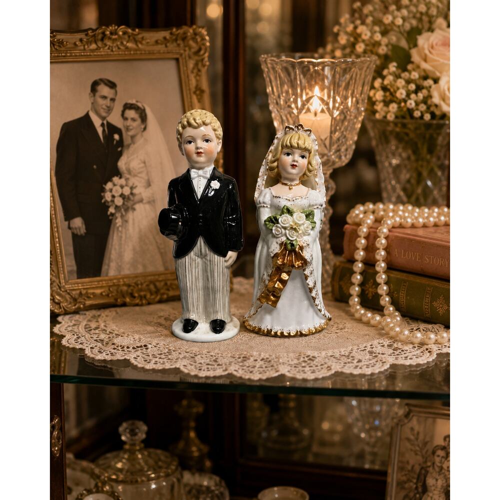 Vintage Lefton China Bride Groom Figurines Hand Painted Japan Wedding Decor